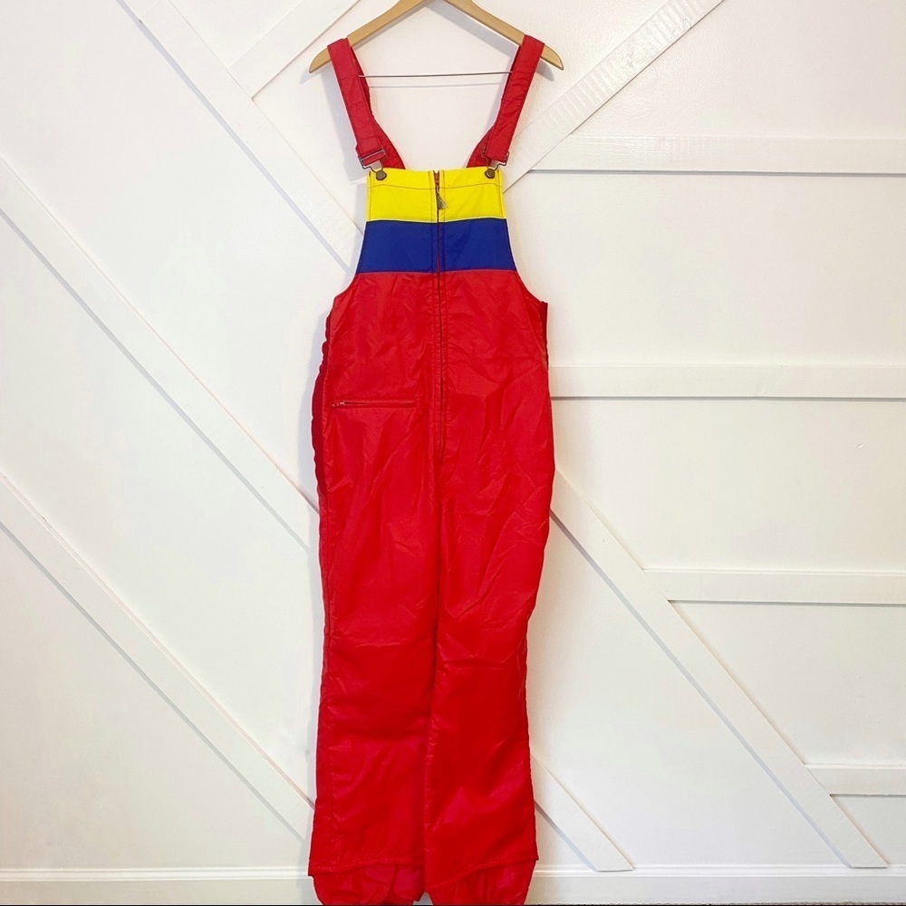 Vintage Sears Sports Center Rainbow Stripe Puffer Snowsuit Overalls Sz 36/Small